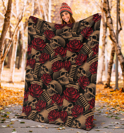 Microphone Skull Rose Pattern Print Design 02 Premium Blanket