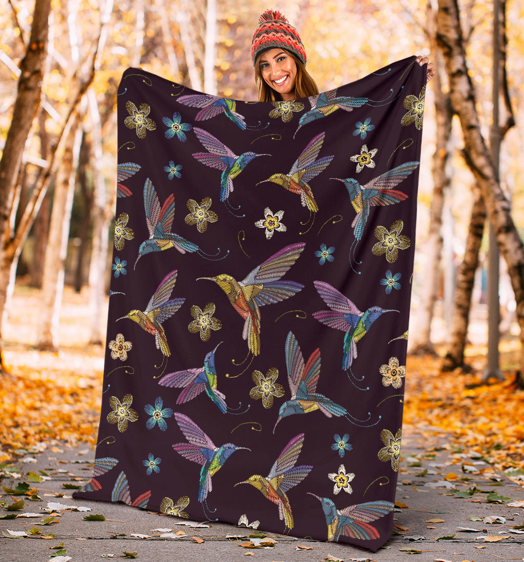 Hummingbird Pattern Print Design 04 Premium Blanket