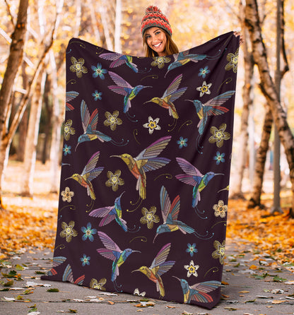 Hummingbird Pattern Print Design 04 Premium Blanket