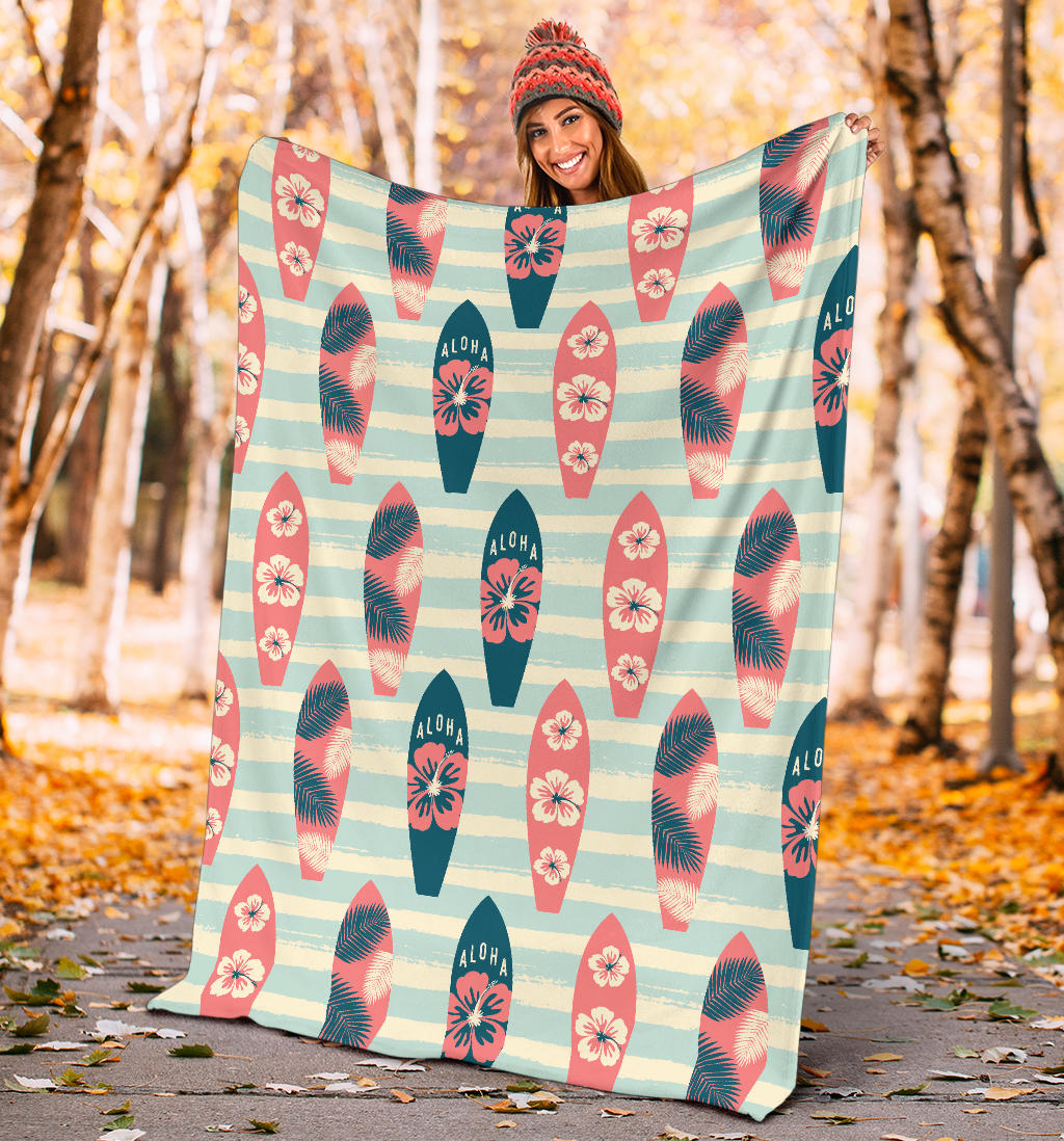 Aloha Hawaii Surfboard Pattern Print Design 02 Premium Blanket