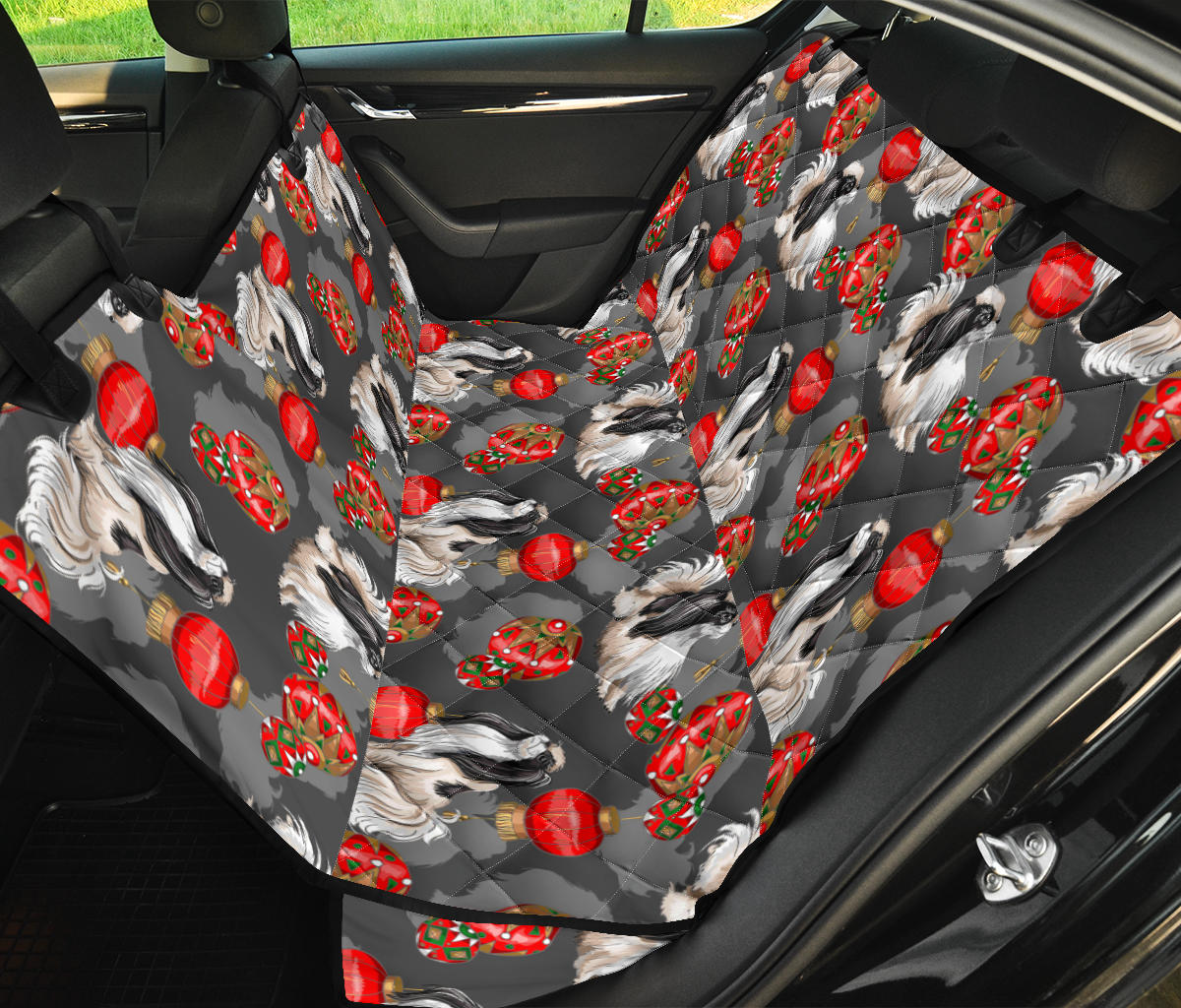 Japanese Chin Pattern Print Design 02 Rear Dog Car Seat Cover Hammock