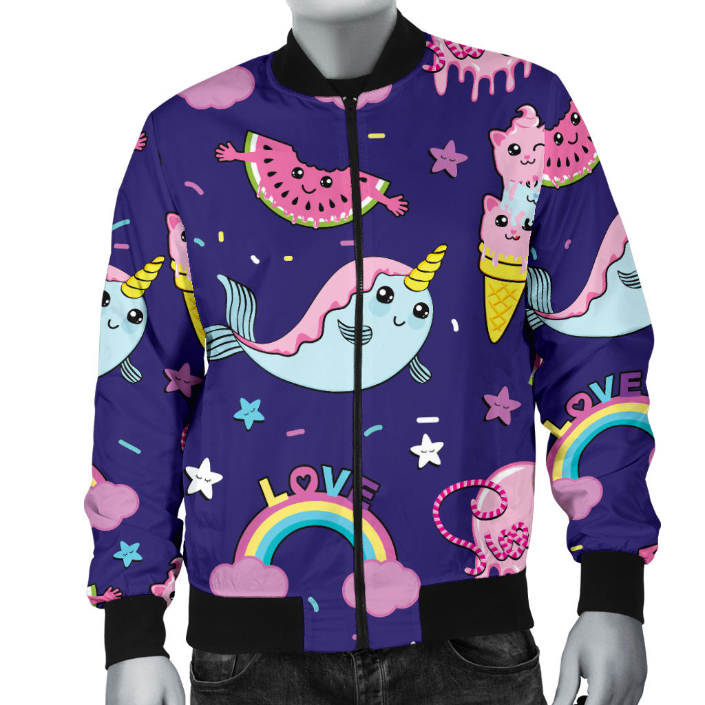 Narwhal Cute Pattern Print Design 02 Men Bomber Jacket