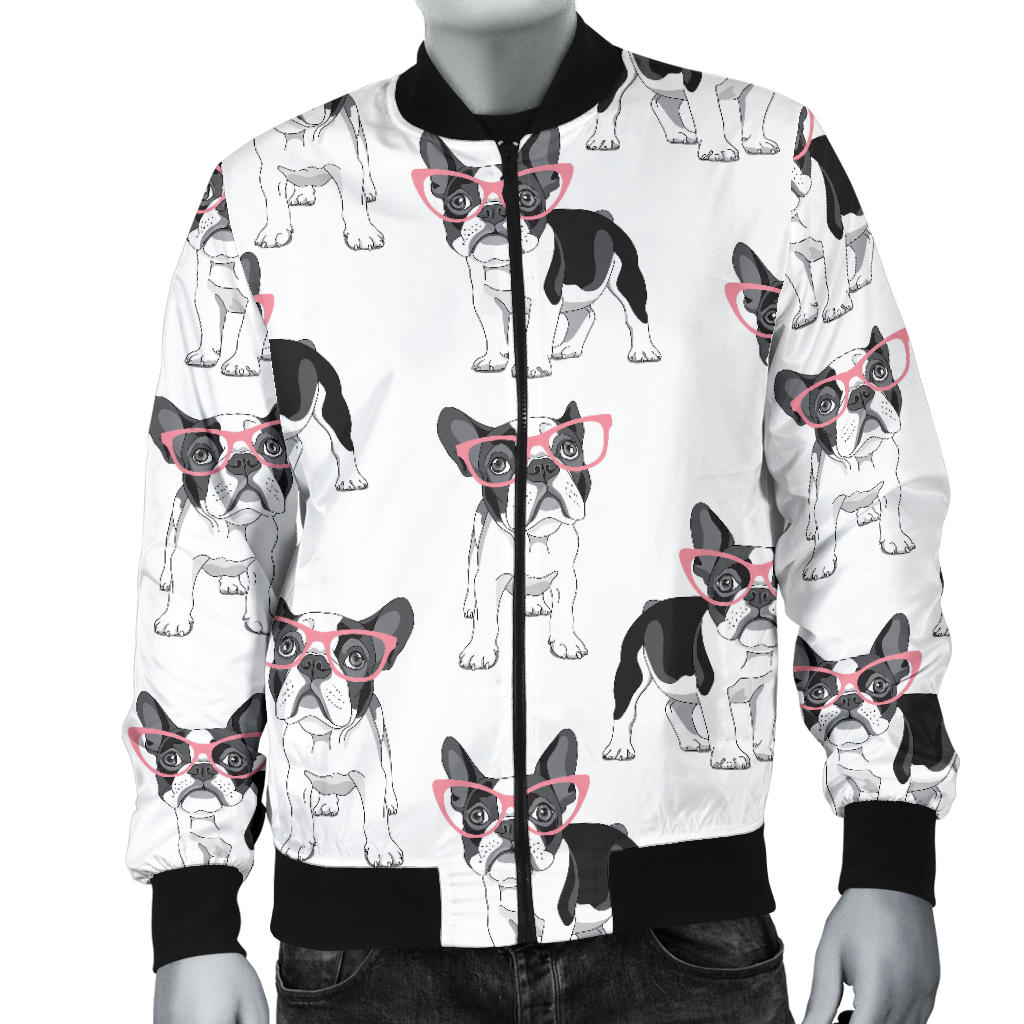 Boston Terrier Pattern Print Design 03 Men Bomber Jacket