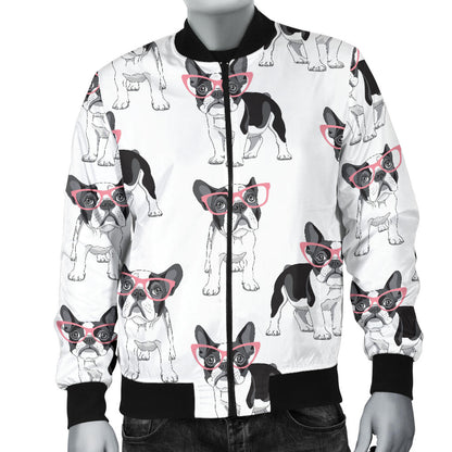 Boston Terrier Pattern Print Design 03 Men Bomber Jacket