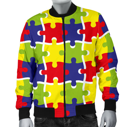Autism Awareness Pattern Print Design 03 Men Bomber Jacket