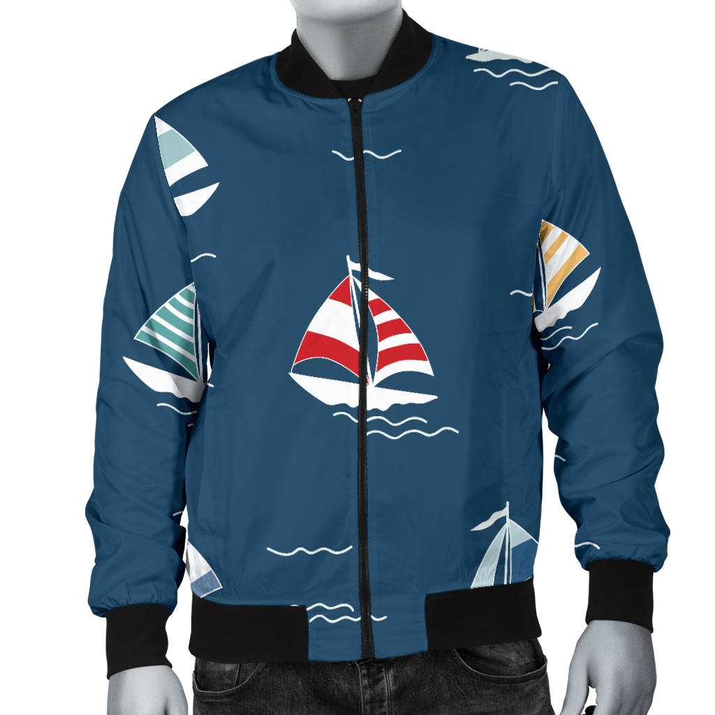 Sailing Ships Pattern Print Design A02 Men Bomber Jacket