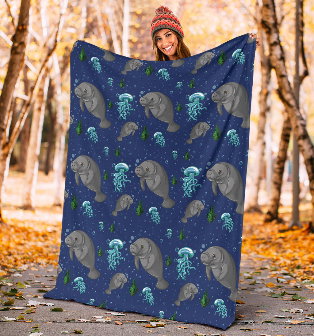 Manatee Pattern Print Design 01 Premium Blanket