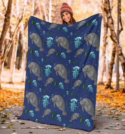 Manatee Pattern Print Design 01 Premium Blanket