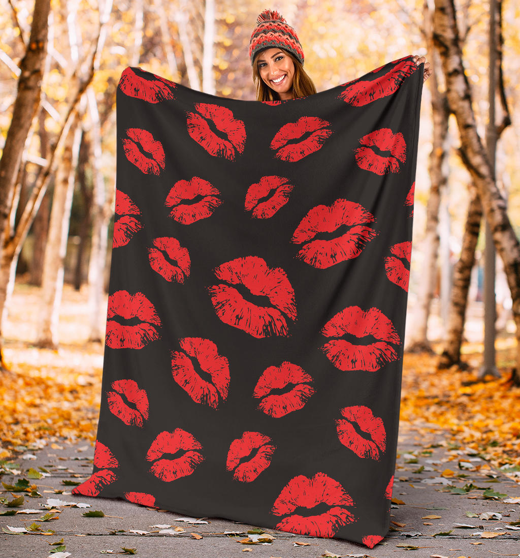Lip Red Pattern Print Design 02 Premium Blanket