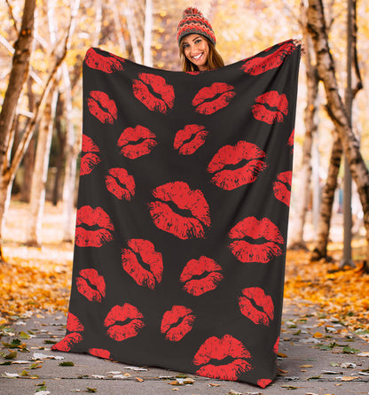 Lip Red Pattern Print Design 02 Premium Blanket