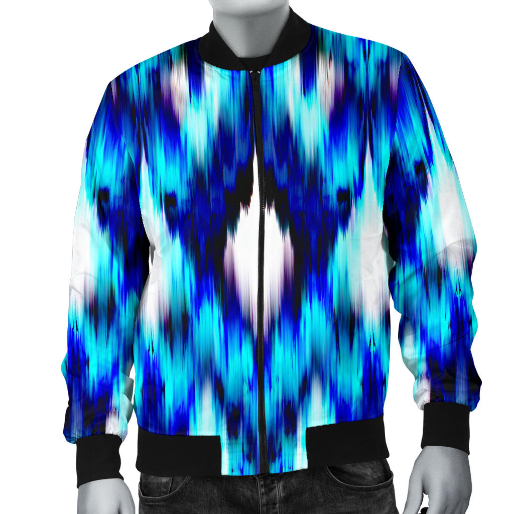 Ikat Blue Pattern Print Design 01 Men Bomber Jacket