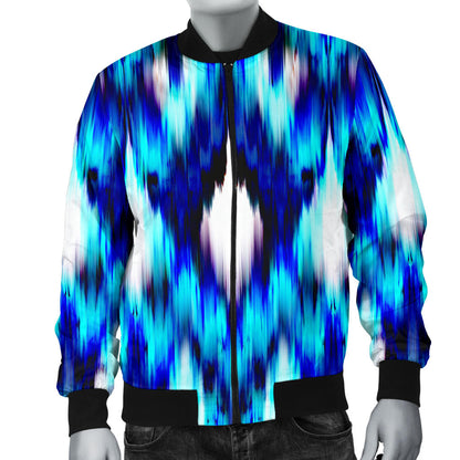 Ikat Blue Pattern Print Design 01 Men Bomber Jacket