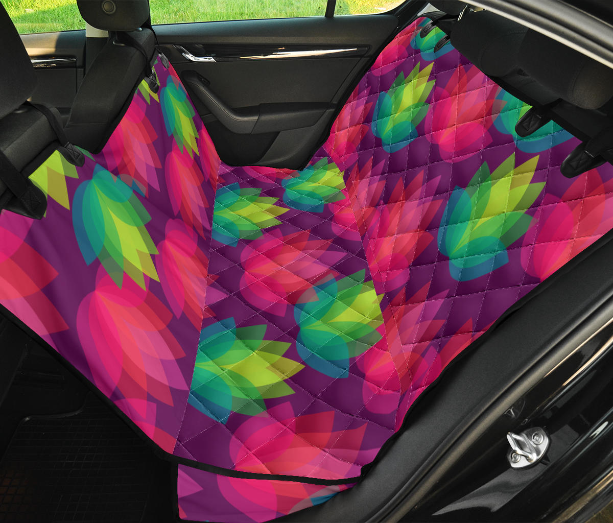 Lotus Pattern Print Design 02 Rear Dog Car Seat Cover Hammock