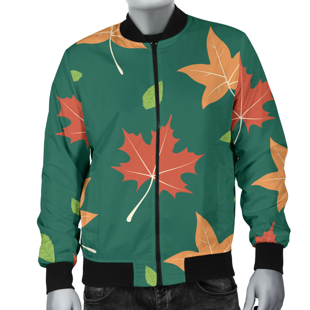 Maple Leaf Pattern Print Design 04 Men Bomber Jacket