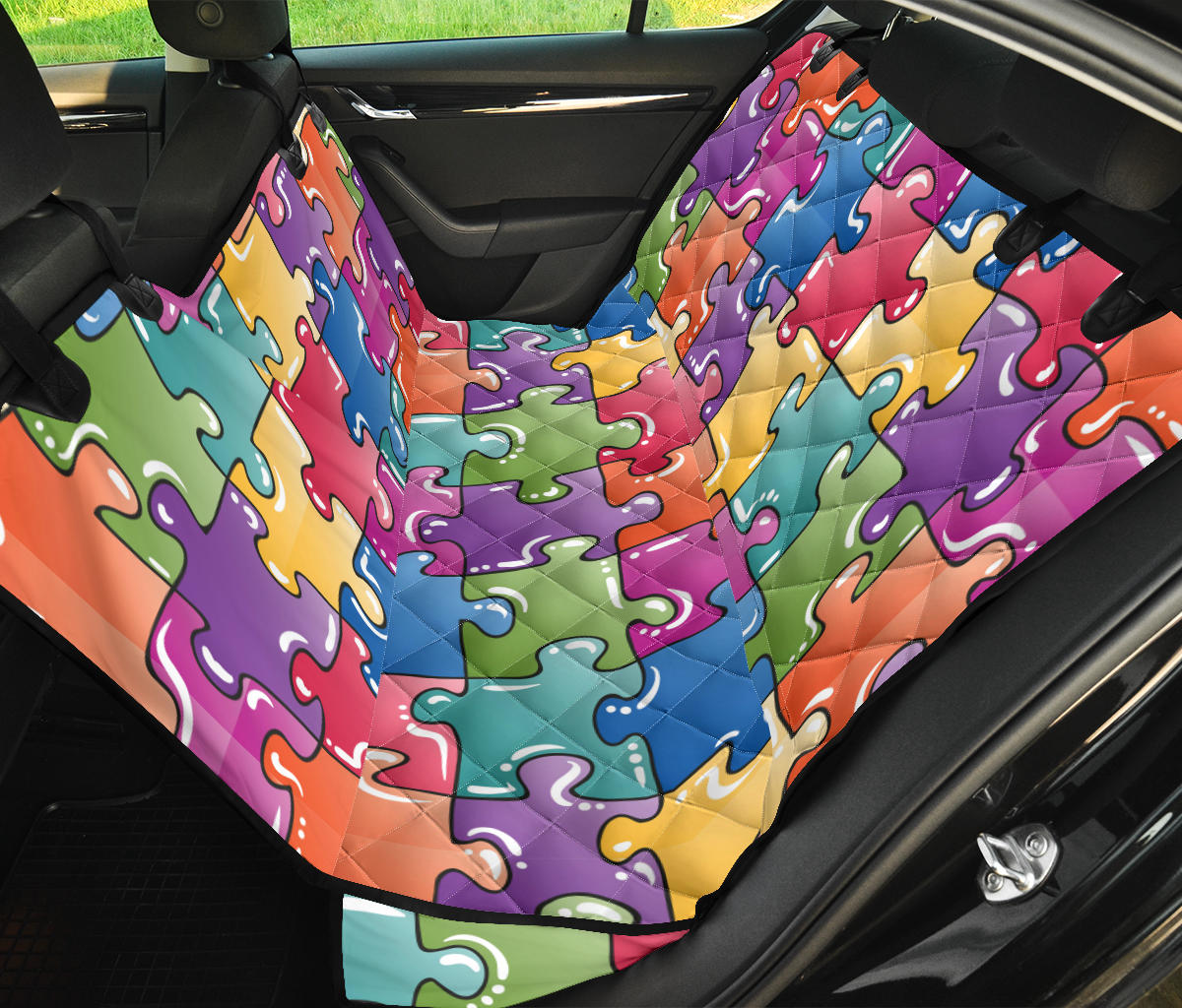 Puzzle Pattern Print Design A05 Rear Dog Car Seat Cover Hammock