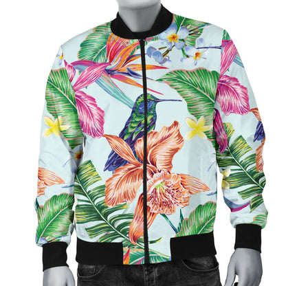 Hummingbird Tropical Pattern Print Design 05 Men Bomber Jacket