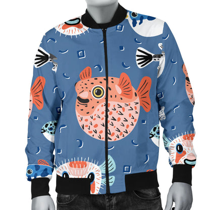 Fugu Pattern Print Design 02 Men Bomber Jacket