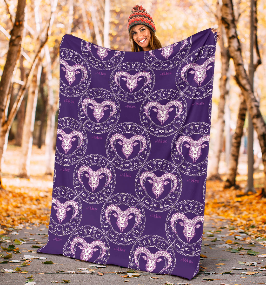 Aries Zodiac Pattern Print Design 02 Premium Blanket