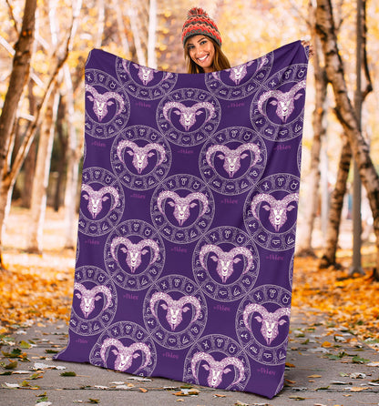 Aries Zodiac Pattern Print Design 02 Premium Blanket