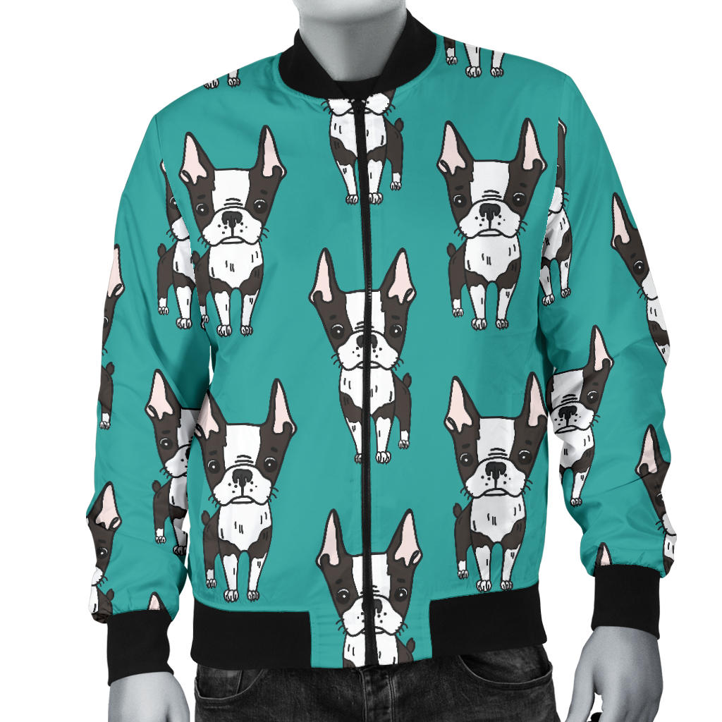Boston Terrier Pattern Print Design 04 Men Bomber Jacket