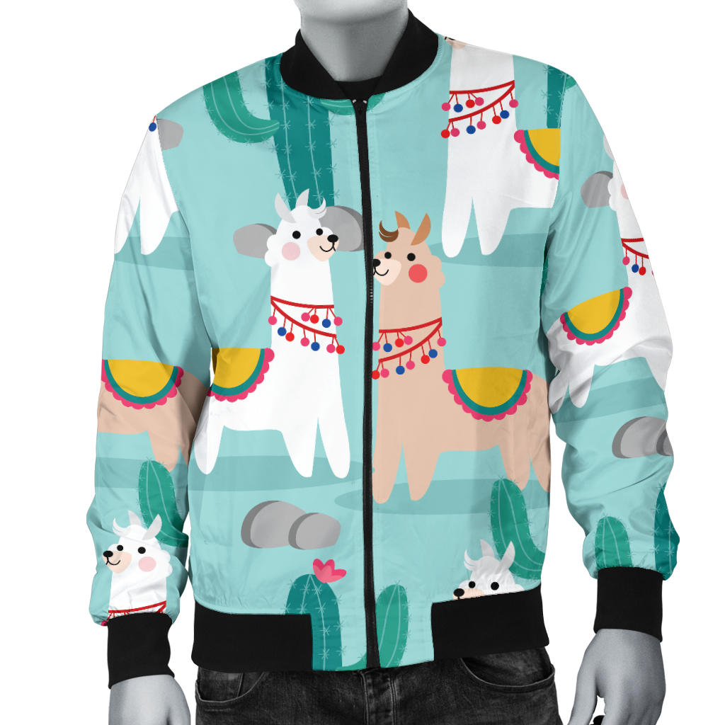 Llama Cactus Pattern Print Design 08 Men Bomber Jacket