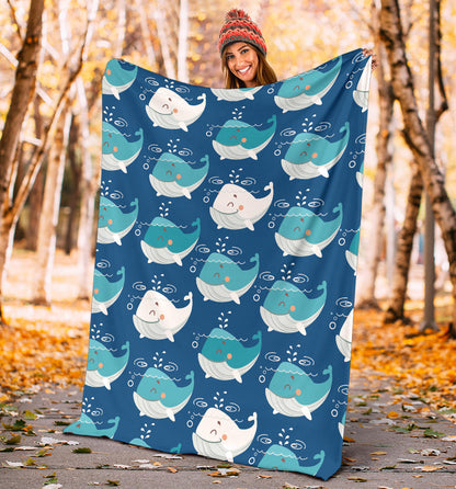 Blue Whale Pattern Print Design 01 Premium Blanket