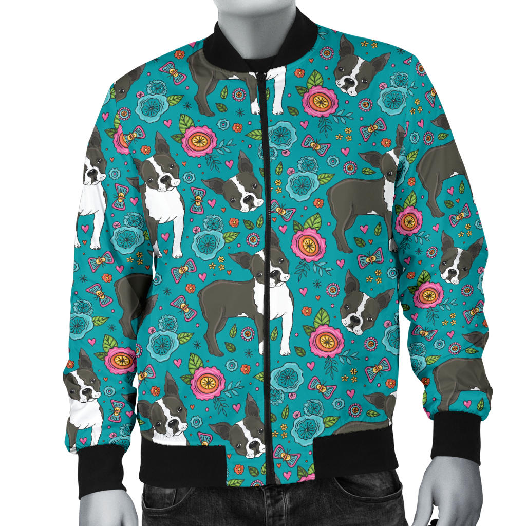 Boston Terrier Pattern Print Design 07 Men Bomber Jacket