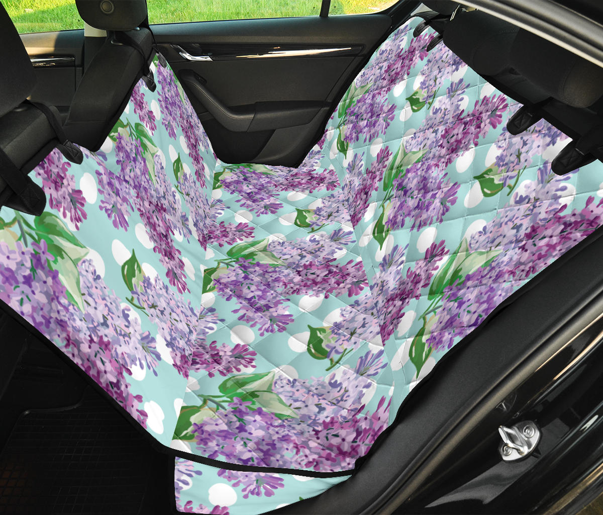 Lilac Pattern Print Design 02 Rear Dog Car Seat Cover Hammock