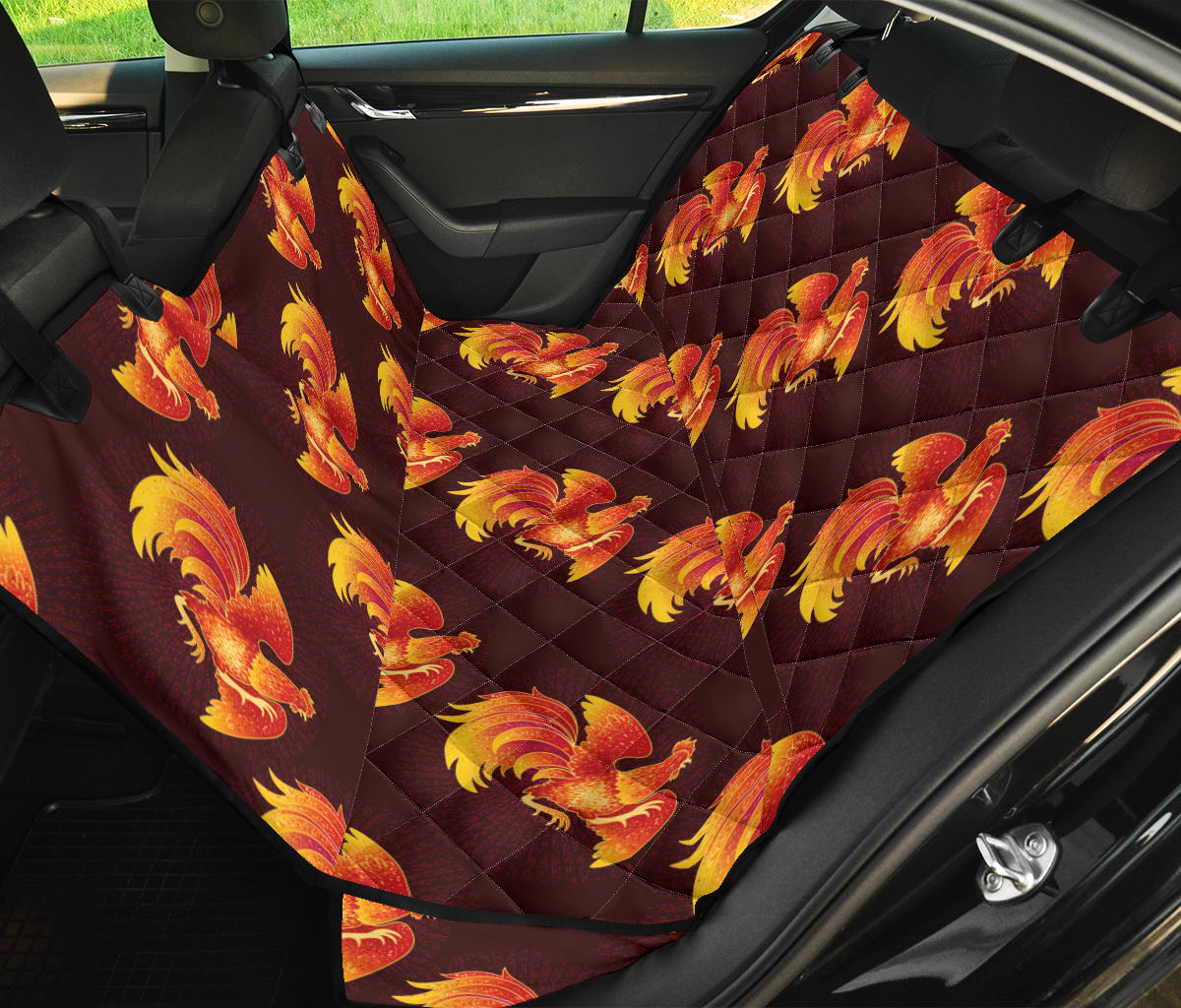 Rooster Pattern Print Design A04 Rear Dog Car Seat Cover Hammock