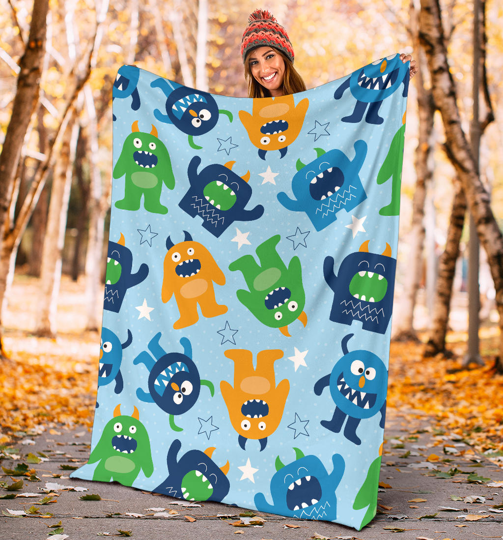 Monster Cartoon Pattern Print Design 04 Premium Blanket