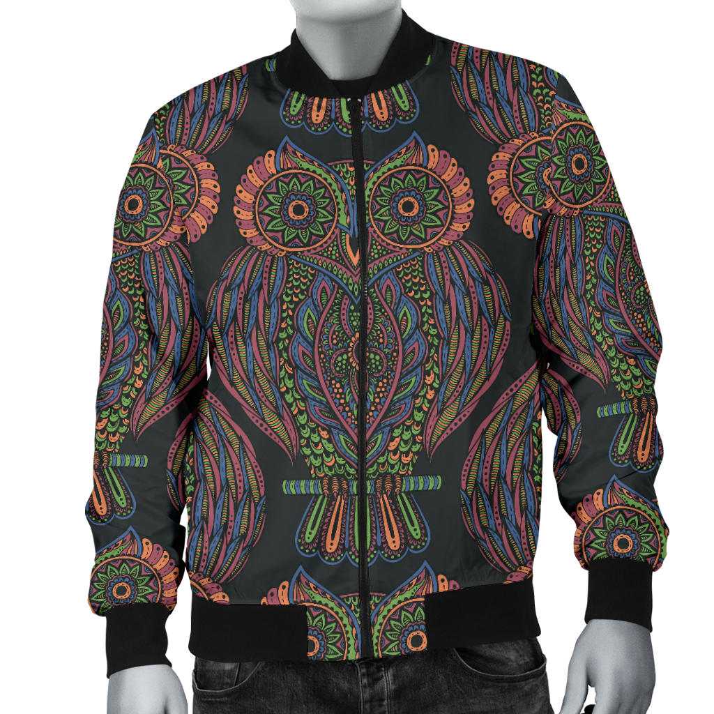 Owl Pattern Print Design A05 Men Bomber Jacket