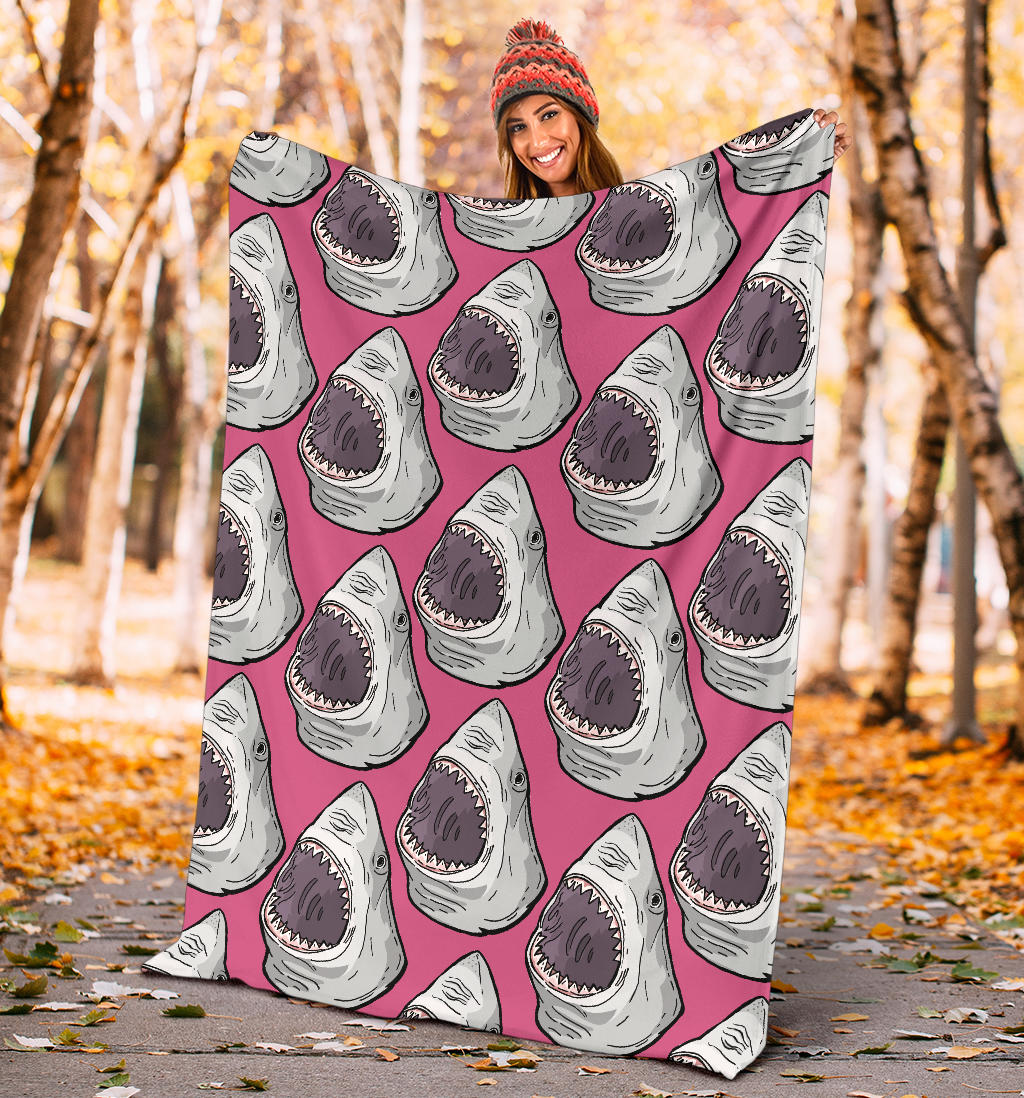 Great White Shark Pattern Print Design 01 Premium Blanket