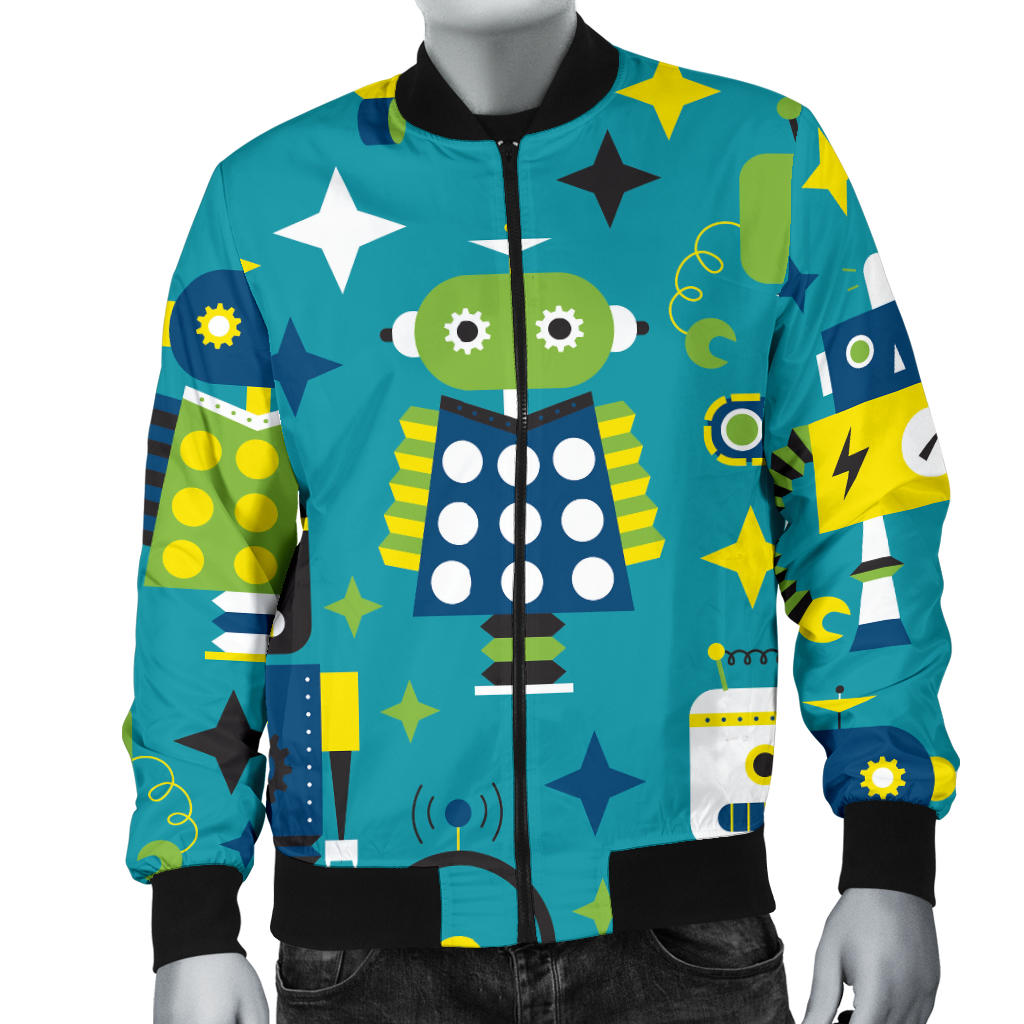 Robot Pattern Print Design A02 Men Bomber Jacket