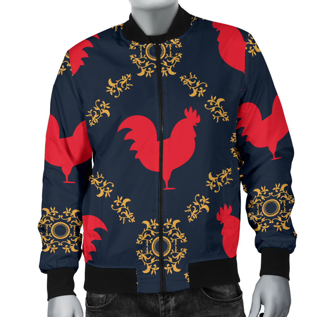 Rooster Pattern Print Design A02 Men Bomber Jacket
