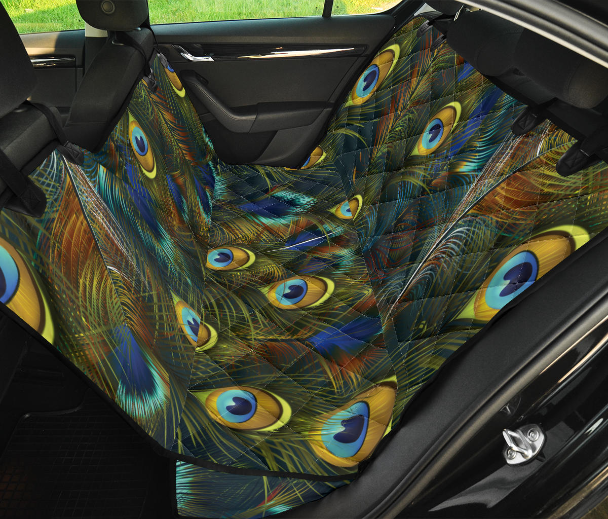 Peacock Feather Pattern Print Design A03 Rear Dog Car Seat Cover Hammock