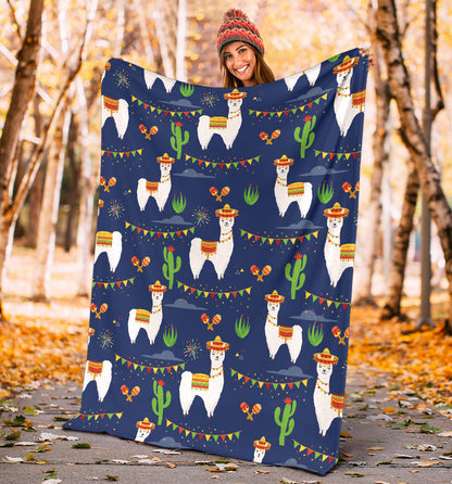 Llama Cactus Pattern Print Design 05 Premium Blanket