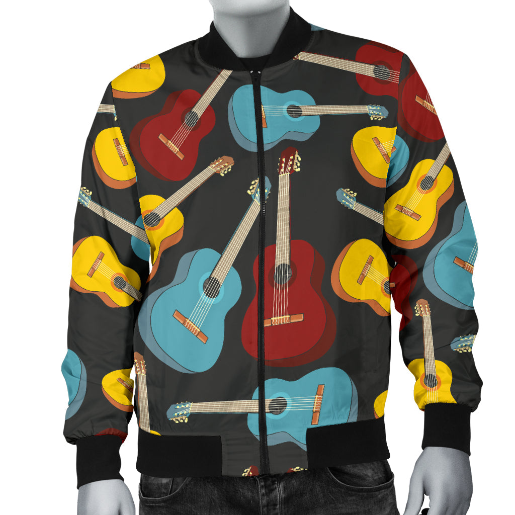 Acoustic Guitar Pattern Print Design 01 Men Bomber Jacket