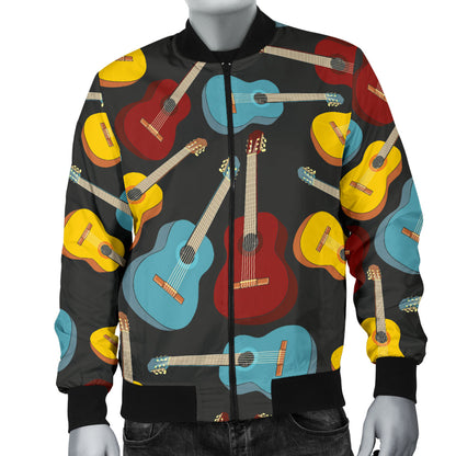 Acoustic Guitar Pattern Print Design 01 Men Bomber Jacket