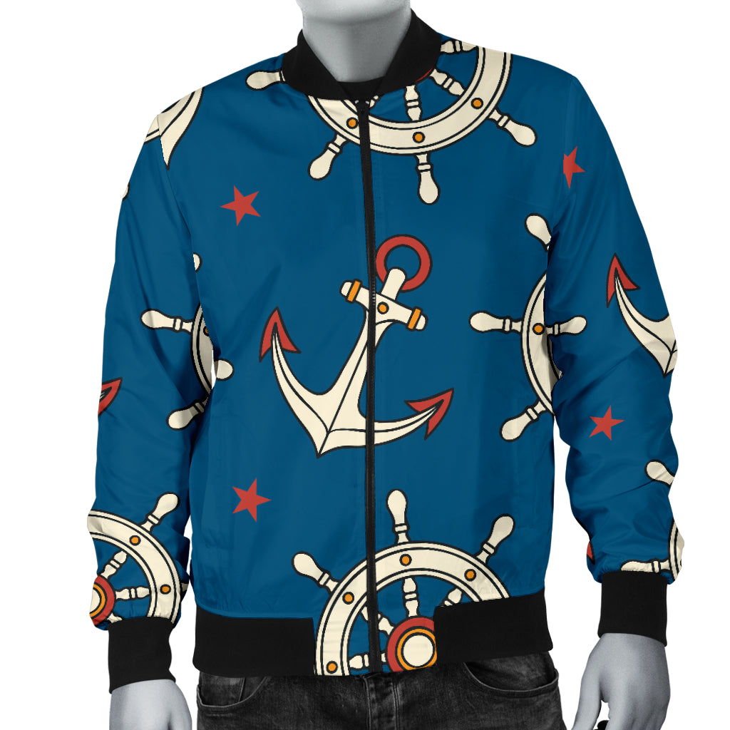 Anchor Pattern Print Design 02 Men Bomber Jacket