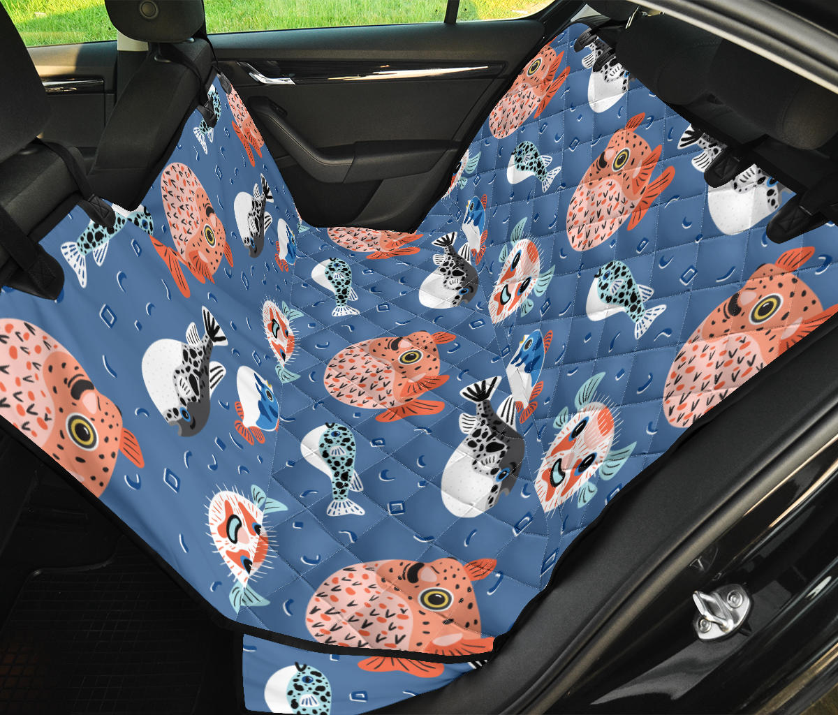 Fugu Pattern Print Design 02 Rear Dog Car Seat Cover Hammock