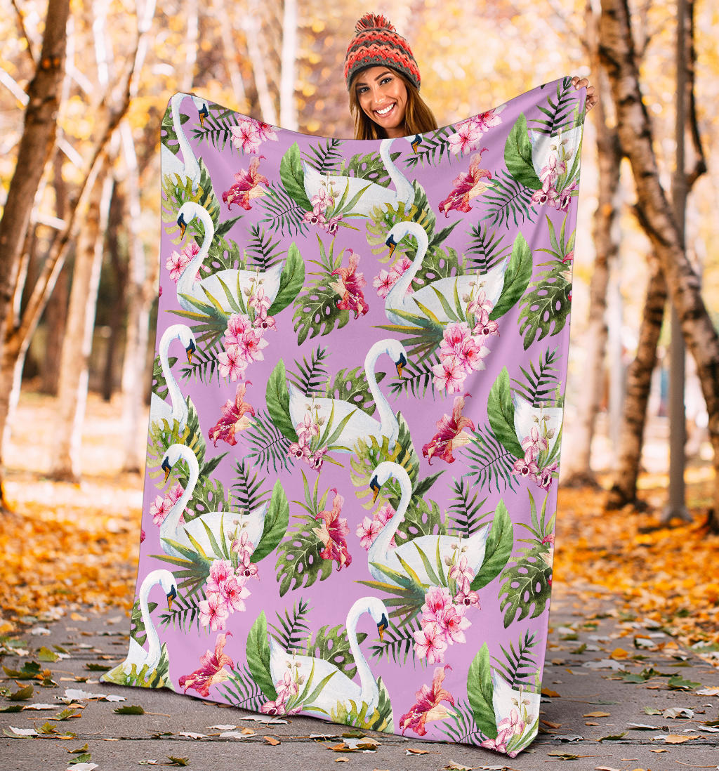 Swan with Flower Pattern Print Design 01 Premium Blanket