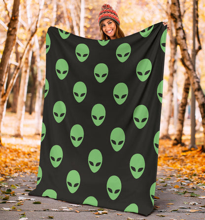 Alien Green Neon Pattern Print Design 01 Premium Blanket