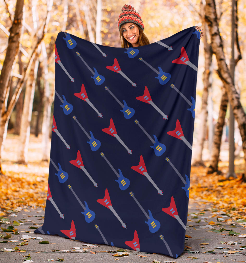 Electric Guitar Pattern Print Design 01 Premium Blanket