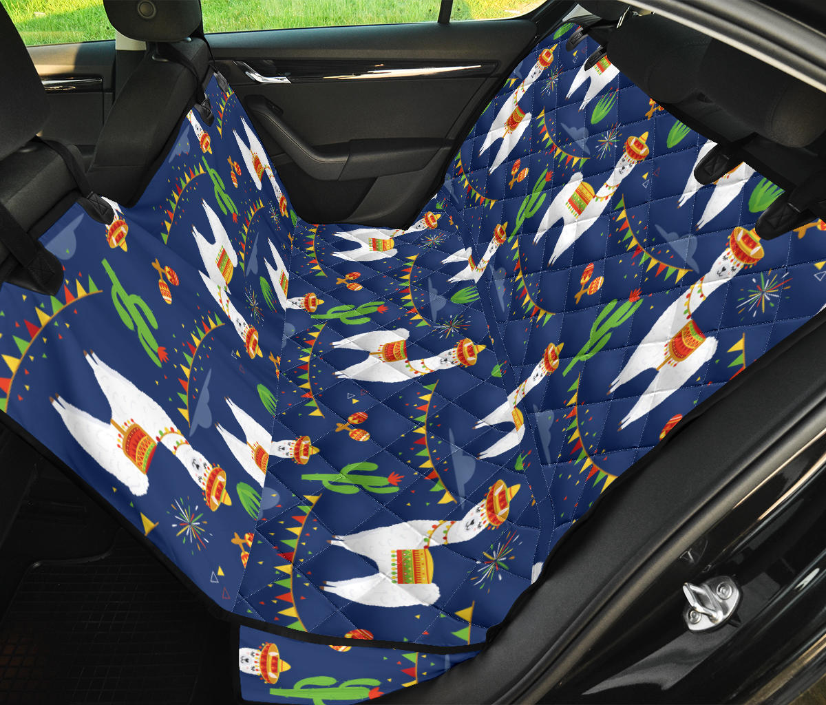 Llama Cactus Pattern Print Design 05 Rear Dog Car Seat Cover Hammock