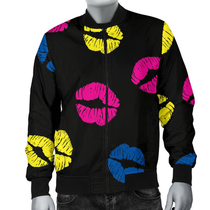 Lip Neon Color Pattern Print Design 01 Men Bomber Jacket
