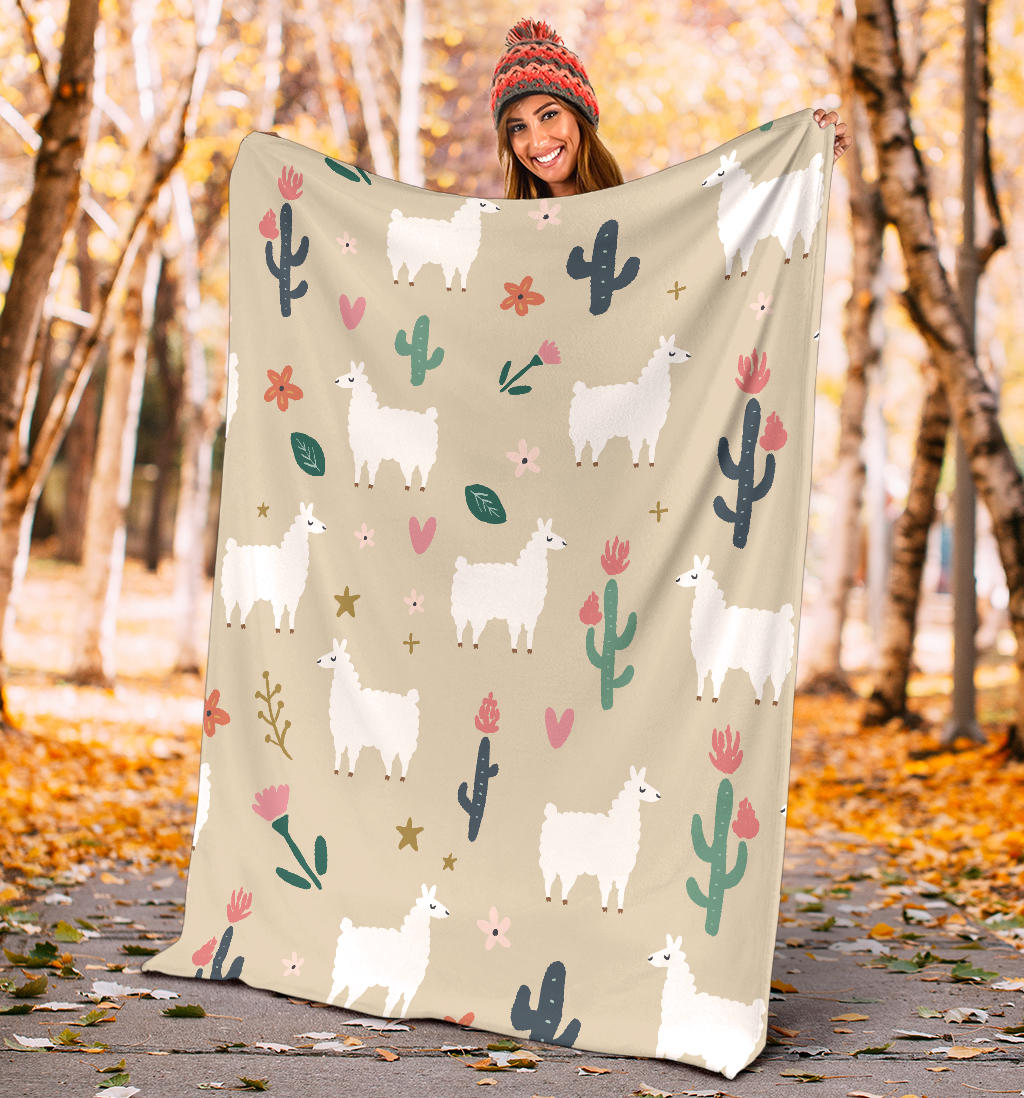 Llama Cactus Pattern Print Design 09 Premium Blanket