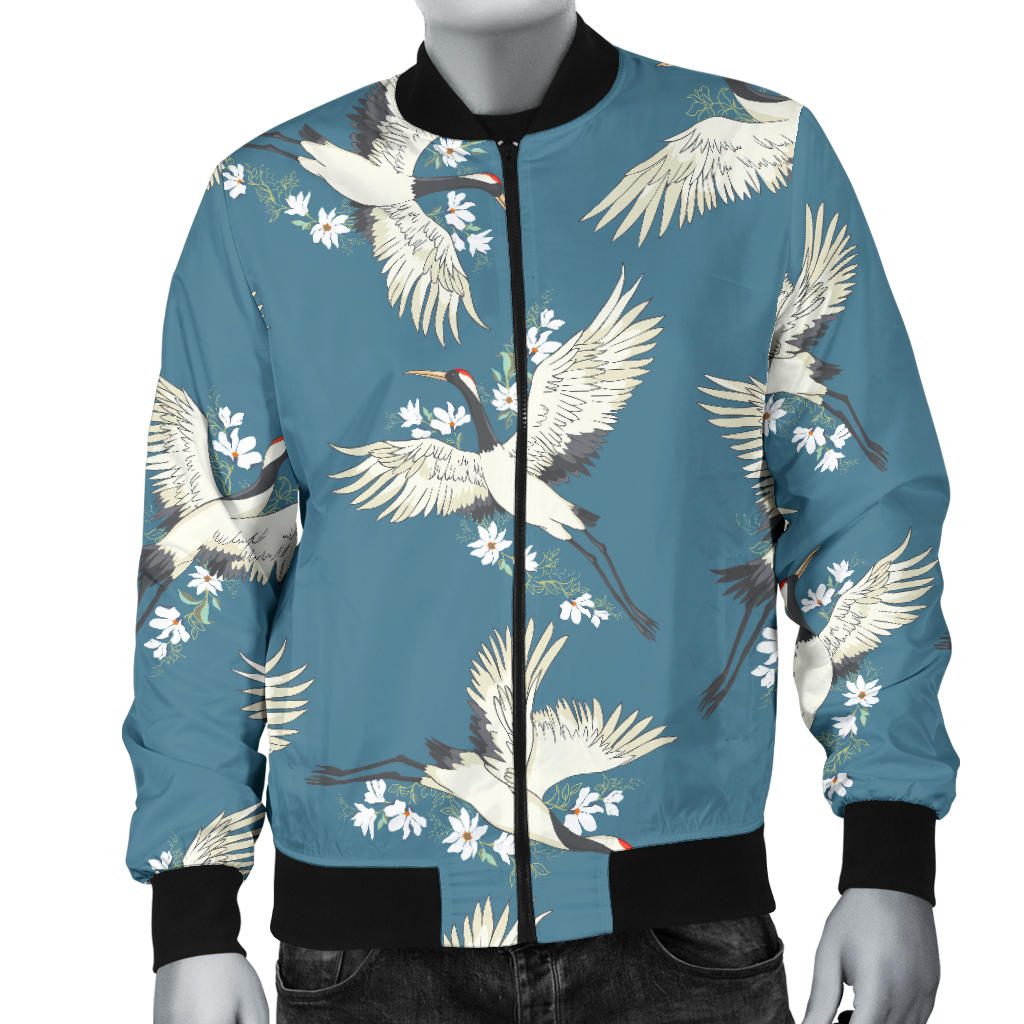 Crane Pattern Print Design 02 Men Bomber Jacket
