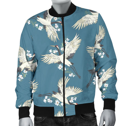 Crane Pattern Print Design 02 Men Bomber Jacket