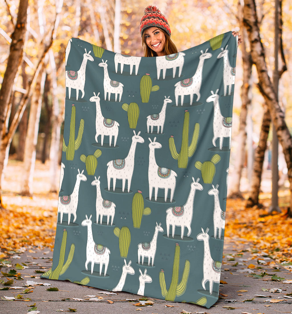 Llama Cactus Pattern Print Design 03 Premium Blanket