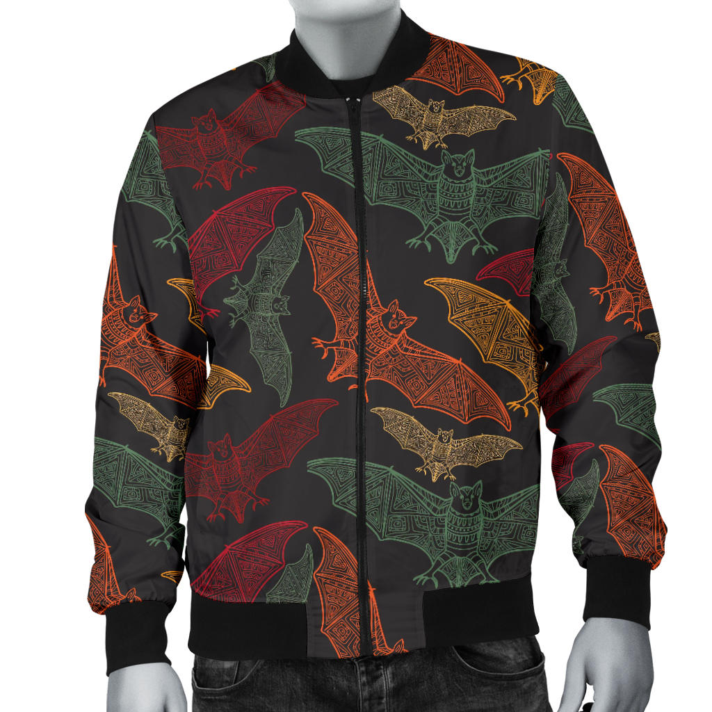Bat Tribal Pattern Print Design 03 Men Bomber Jacket
